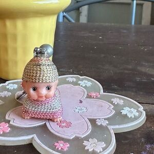 3/$35 - Cutie Kewpie-Style Doll Keychain in Pink and Gold